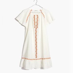 Madewell embroidered Linen-Blend Raglan Ruffle Mini Dress white size XS